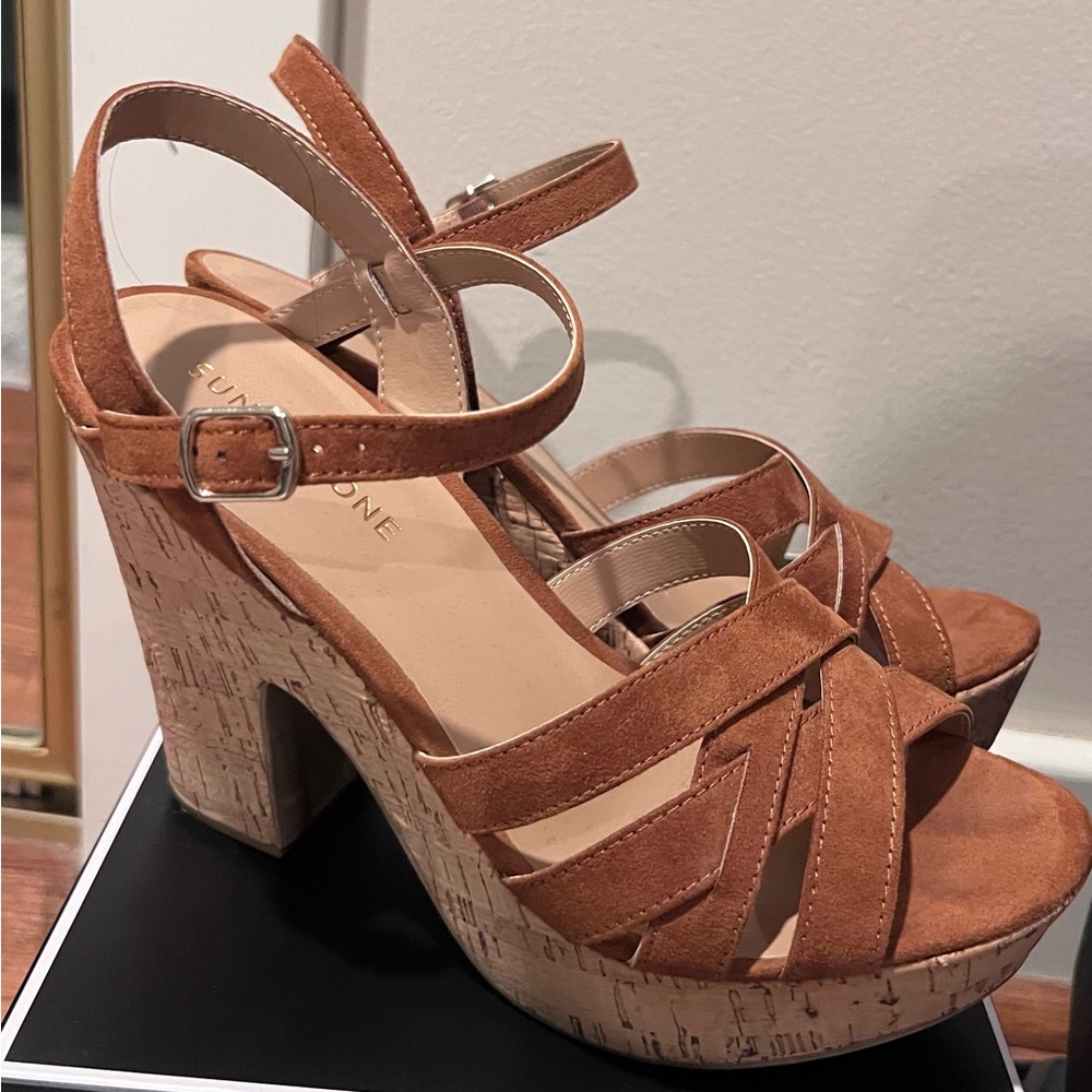 Brown Platform Sandals with Cork-Style Heel